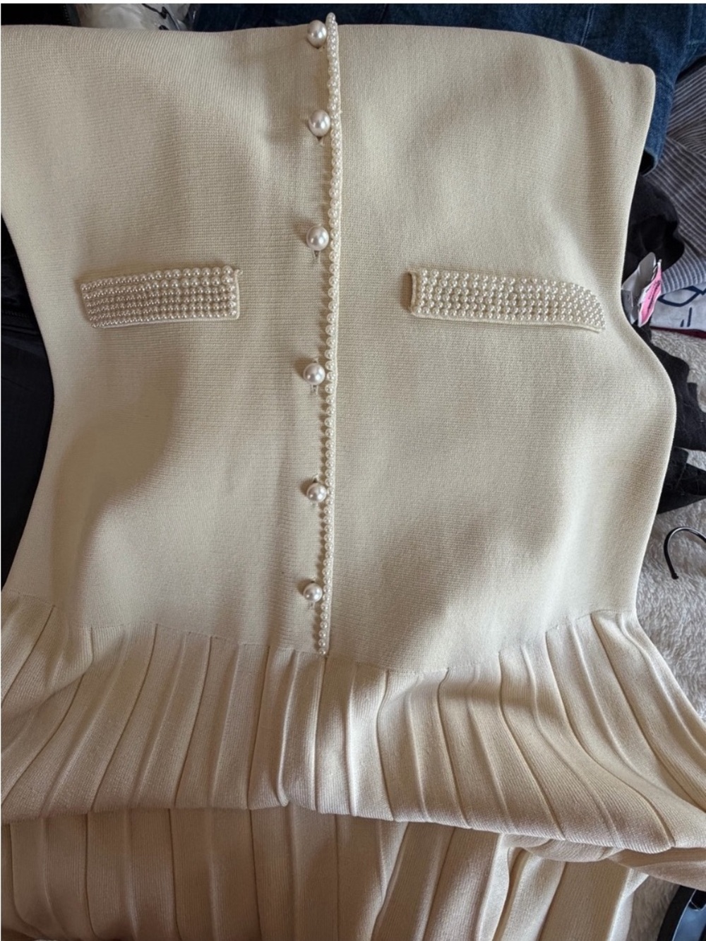 Sandro Cream Sleeveless Pleated-Panel Midi Dress - Picture 4 of 6